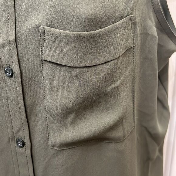 Apt 9 Blouse Collar Button Front Sleeveless Pockets Slit Grape Leaf Hunter Green - Picture 5 of 11